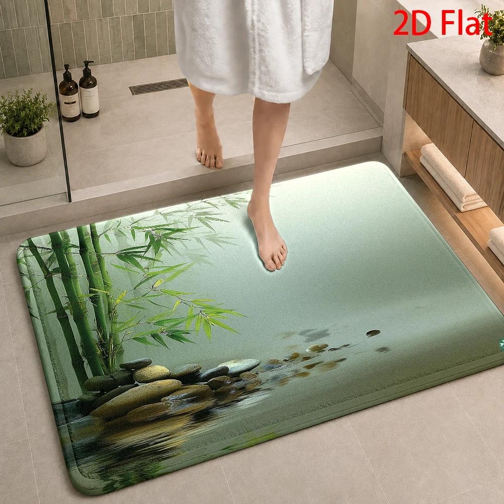 Bamboo Bath Mat - 防水バスマット 竹製 ナチュラル禅デザイン ポリエステル製 速乾性 フロアマット