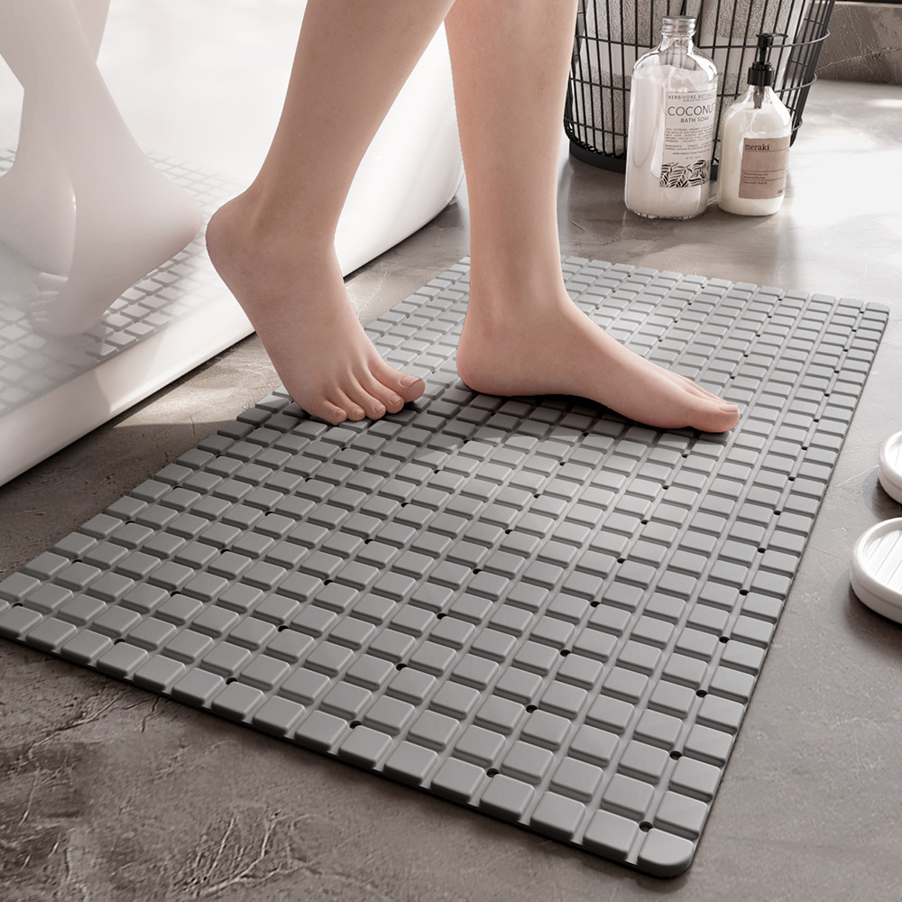 Bamboo Bath Mat - 1個のPVC滑り止めバスマット、吸盤と排水穴付き、27.9×15.7インチ/71×40cmシャワーマット、安全マット、バスルームマット、簡単乾燥