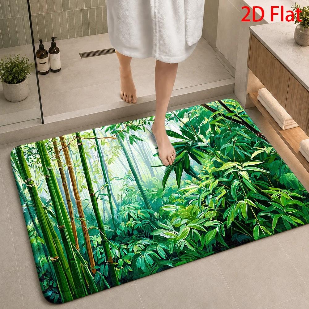 トロピカルな竹のジャングル柄バスマット 防水エリアマット 浴 - Bamboo Bath Mat のレビューと価格
