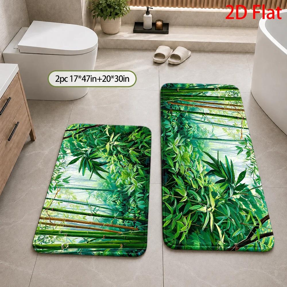 トロピカルな竹のジャングル柄バスマット 防水エリアマット 浴 - Bamboo Bath Mat のレビューと価格