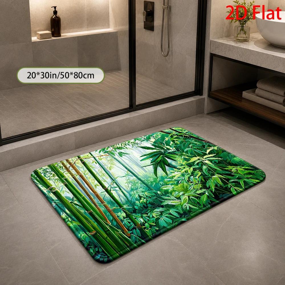 トロピカルな竹のジャングル柄バスマット 防水エリアマット 浴 - Bamboo Bath Mat のレビューと価格