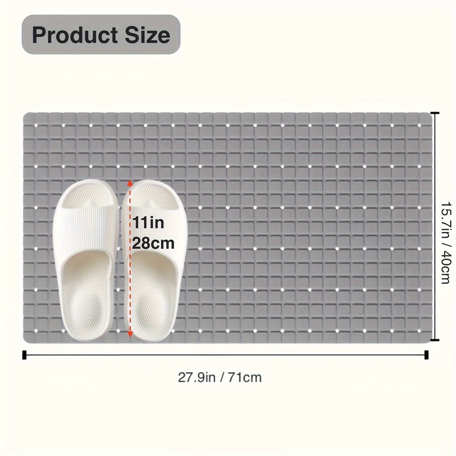 1個のPVC滑り止めバスマット、吸盤と排水穴付き、27.9× - Bamboo Bath Mat のレビューと価格